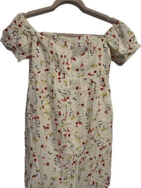 moodie Cream Floral Off-Shoulder Dress with Red & Yellow Flowers